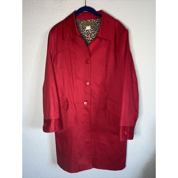 Vintage Painted Pony Red Trench Coat Jacket Long M Lined USA mob old money - Picture 1 of 9